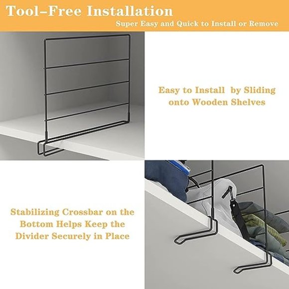 Sehertiwy Storage & Organization Sehertiwy Closet Shelf Divider 2 Packs Black Shelf Dividers